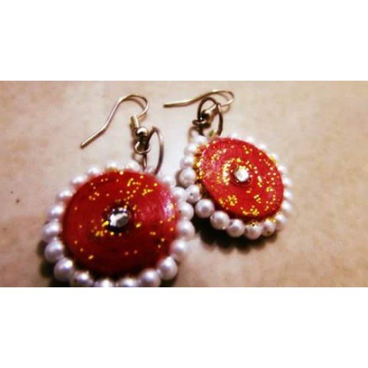 Quilling Earrings - Red Round Hangings